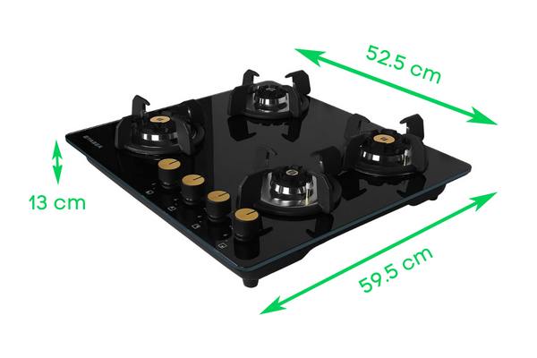 Design and dimensions of Faber 4 Brass Burner Auto Ignition Gas Hob