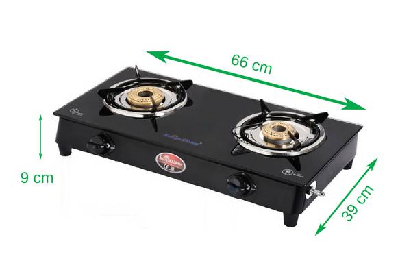Surya Flame Lifestyle 2 Burner Gas Stove design with dimensions