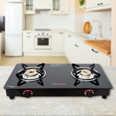 Butterfly Smart Glass-Top 2-Burner Gas Stove